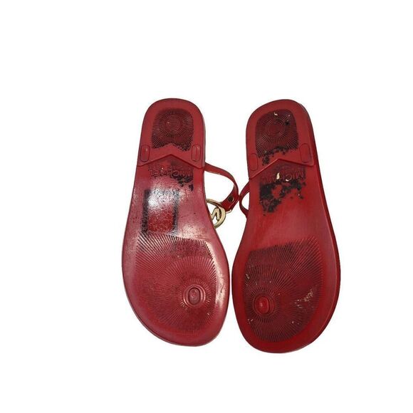 Michael Kors Jelly Flip Flop Sandals W/ MK Logo Charm & Cork Footbed SZ 6 RED - Picture 5 of 5